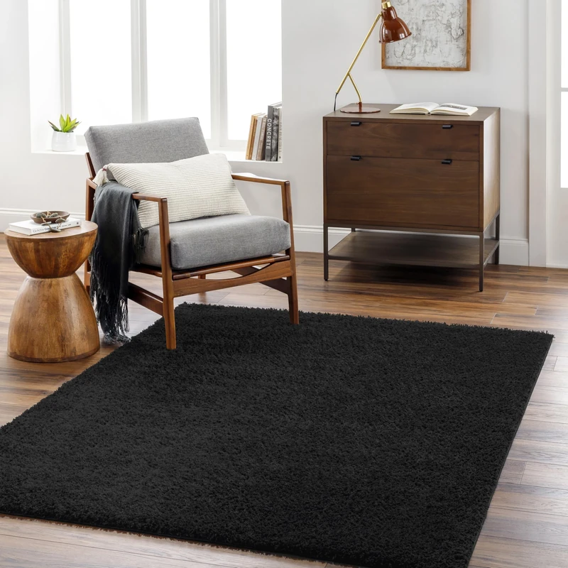 Livabliss Shaggy Rug Shaggy Rug - Modern Berber Rug Living Room 140x200 cm, Soft Shaggy Rugs for Bedroom - Neutral Boho Fluffy Rug, Easy Care Plush Thick Pile - Large Rug, Black Rug