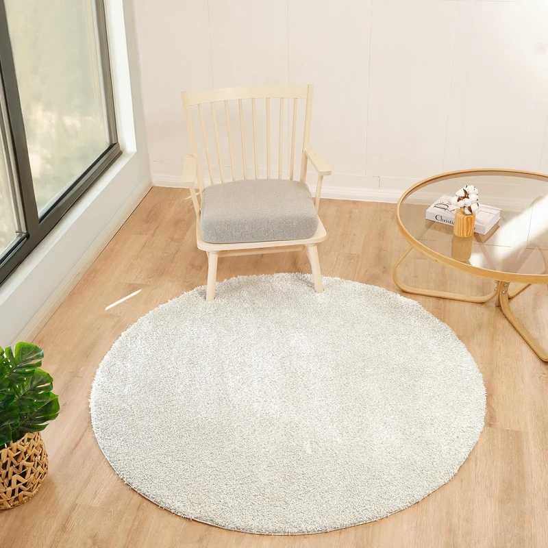 Livabliss Shaggy Rug Shaggy Rug - Modern Berber Rug Living Room 160x160 cm, Soft Shaggy Rugs for Bedroom - Neutral Boho Fluffy Rug, Easy Care Plush Thick Pile - Round Rug, Beige Rug
