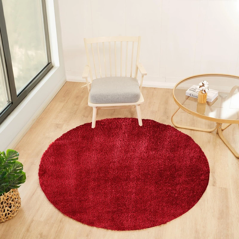 Livabliss Shaggy Rug Shaggy Rug - Modern Berber Rug Living Room 120x120 cm, Soft Shaggy Rugs for Bedroom - Neutral Boho Fluffy Rug, Easy Care Plush Thick Pile - Round Rug, Red Rug