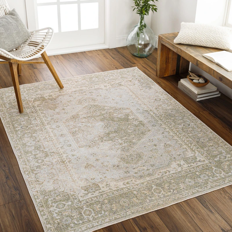 Livabliss Dukan Machine Washable Rug - Vintage Area Rugs Living Room, Large Rug 120x170 cm - Traditional Boho Rug Style, Dining Room, Kitchen, Outdoor, Hallway - Beige, Ivory and Light Grey Rug