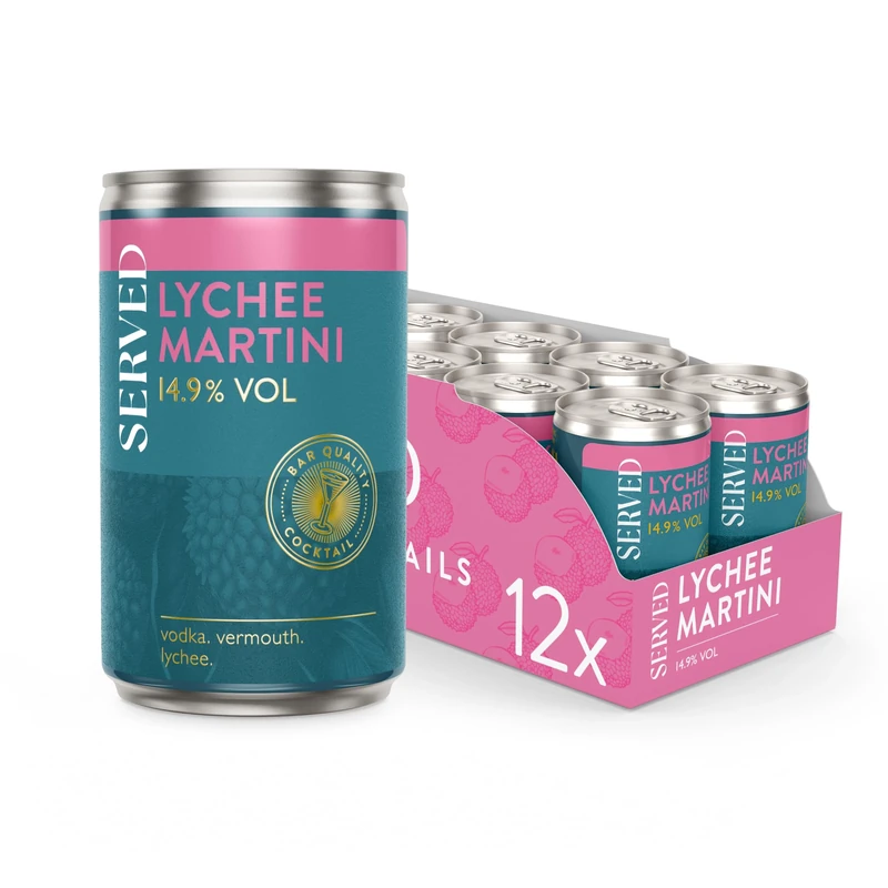 SERVED Lychee Martini Cocktails, 14.9% ABV, Premium Quality, Bar Strength, Pre-Mixed & Ready To Drink, 12 x 125ml Cans
