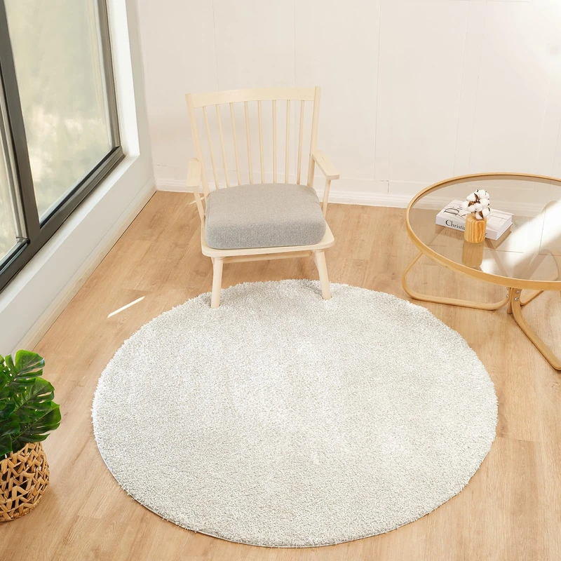 Livabliss Shaggy Rug Shaggy Rug - Modern Berber Rug Living Room 120x120 cm, Soft Shaggy Rugs for Bedroom - Neutral Boho Fluffy Rug, Easy Care Plush Thick Pile - Round Rug, Beige Rug