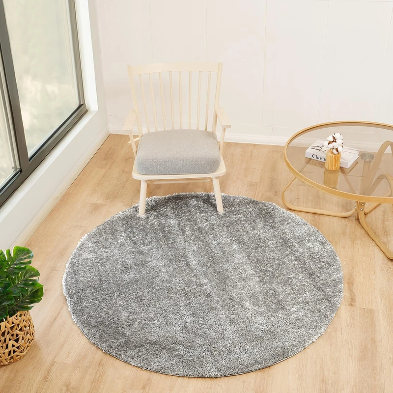 Livabliss Shaggy Rug Shaggy Rug - Modern Berber Rug Living Room 120x120 cm, Soft Shaggy Rugs for Bedroom - Neutral Boho Fluffy Rug, Easy Care Plush Thick Pile - Round Rug, Dark Grey Rug