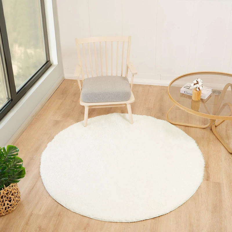 Livabliss Shaggy Rug Shaggy Rug - Modern Berber Rug Living Room 120x120 cm, Soft Shaggy Rugs for Bedroom - Neutral Boho Fluffy Rug, Easy Care Plush Thick Pile - Round Rug, Cream Rug