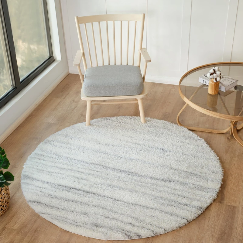 Livabliss Kupang Shaggy Rug - Modern Berber Rug Living Room 120x120 cm, Soft Shaggy Rugs for Bedroom - Neutral Boho Fluffy Rug, Easy Care Plush Thick Pile - Round Rug, Cream Rug