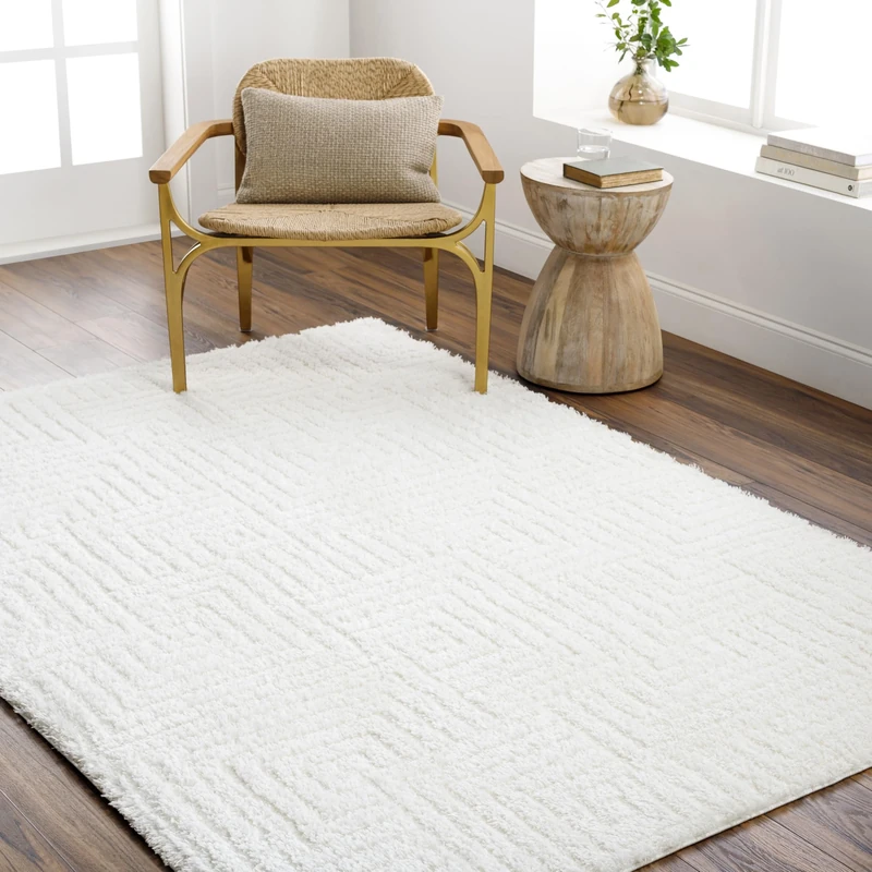 Livabliss Mogila Shaggy Rug - Modern Berber Rug Living Room 200x275 cm, Soft Shaggy Rugs for Bedroom - Neutral Boho Fluffy Rug, Easy Care Plush Thick Pile - Large Rug, Ivory Rug
