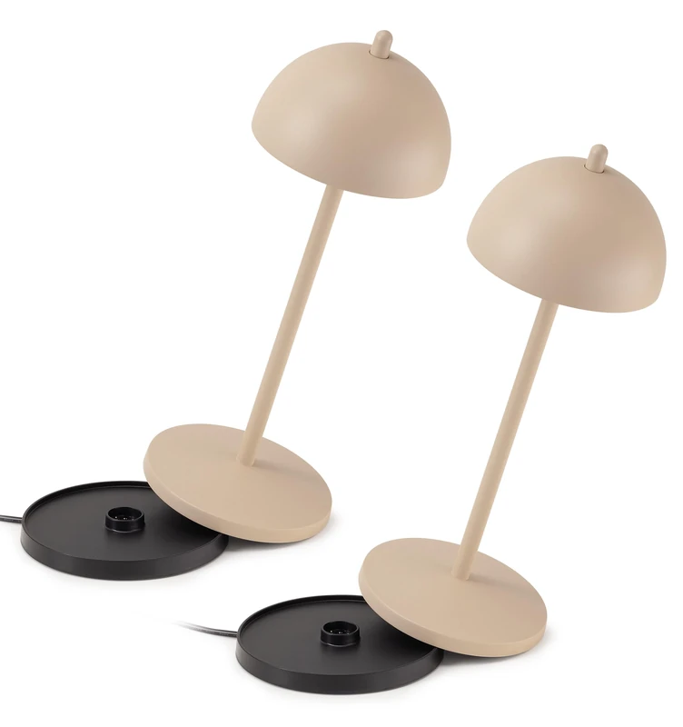 LA VILLE LUMIÈRE LVL Set of 2 EvaG Wireless Table Lamps - LED Touch Dimmable Lamp for Indoor/Outdoor Use IP65 - Light Temperature from 2200 to 3000 K, Long Service Life, Aluminium, Sand