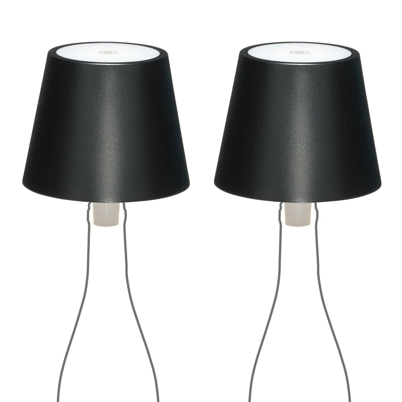 LA VILLE LUMIÈRE Set of 2 MarieB LED Wireless Lamps, Rechargeable and Dimmable, Abat-Jour for Indoor/Outdoor Use, 48 Hours Battery Life, 3 Light Temperatures, Aluminium, LVL (Metallic Black)