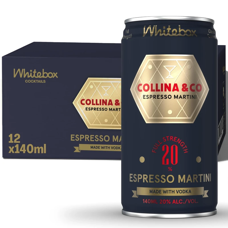 WHITEBOX COCKTAILS Single Serve Classic Collina & Co Espresso Martini — Case of 12 Cocktail Cans | Classic Full Strength Espresso Martini Cocktail | Pre-mixed Cocktails Ready To Drink 12x140ml