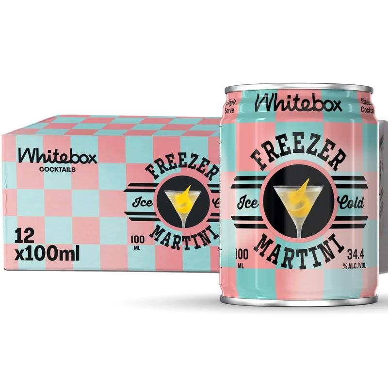 WHITEBOX COCKTAILS Single Serve Classic Freezer Martini — Case Of 12 Cocktail Cans | Classic Full Strength Gin Martini | Pre-mixed Cocktails Ready To Drink 12x100ml