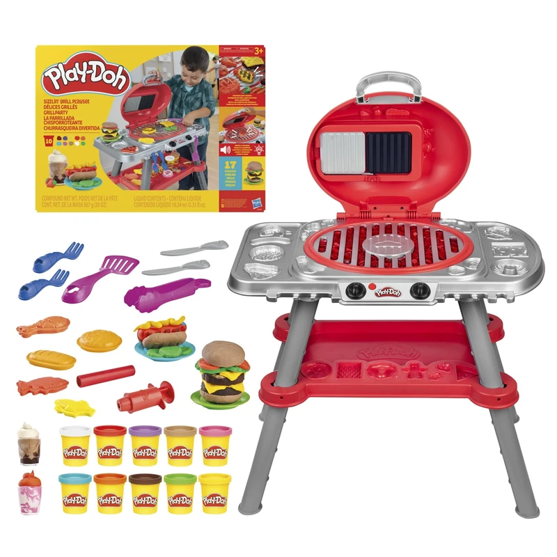 Play-Doh Sizzlin’ BBQ Grill Playset, 74 cm Tall with Lights, Sizzling Sounds, 17 Accessories & 10 Tubs, Arts & Crafts Toy for Kids (3+) Non-Toxic Modelling Compound, Gift For Kids