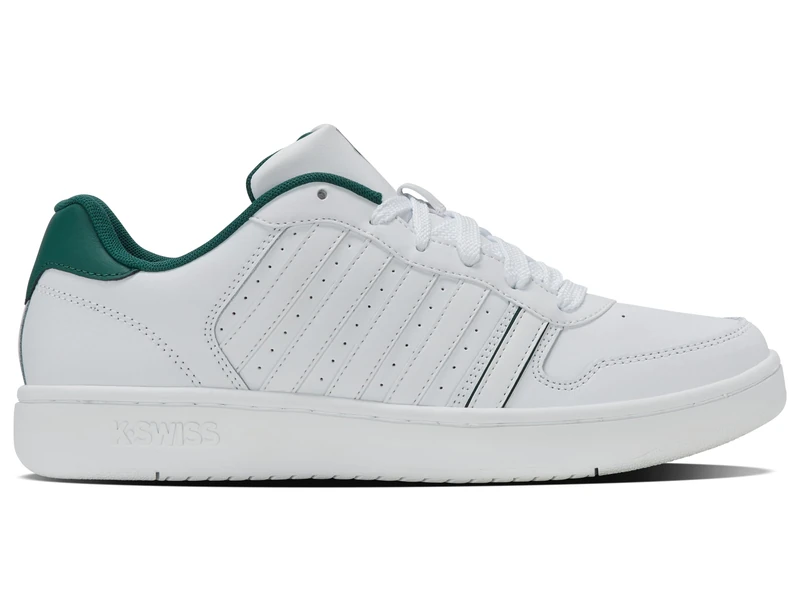 K-Swiss Court Palisades - Shoes for Men and Women - Vintage Tennis Style High Comfort - Cup Sole, Leather Upper, Lacing - Colour - Size, White Posy Green, 9.5 UK