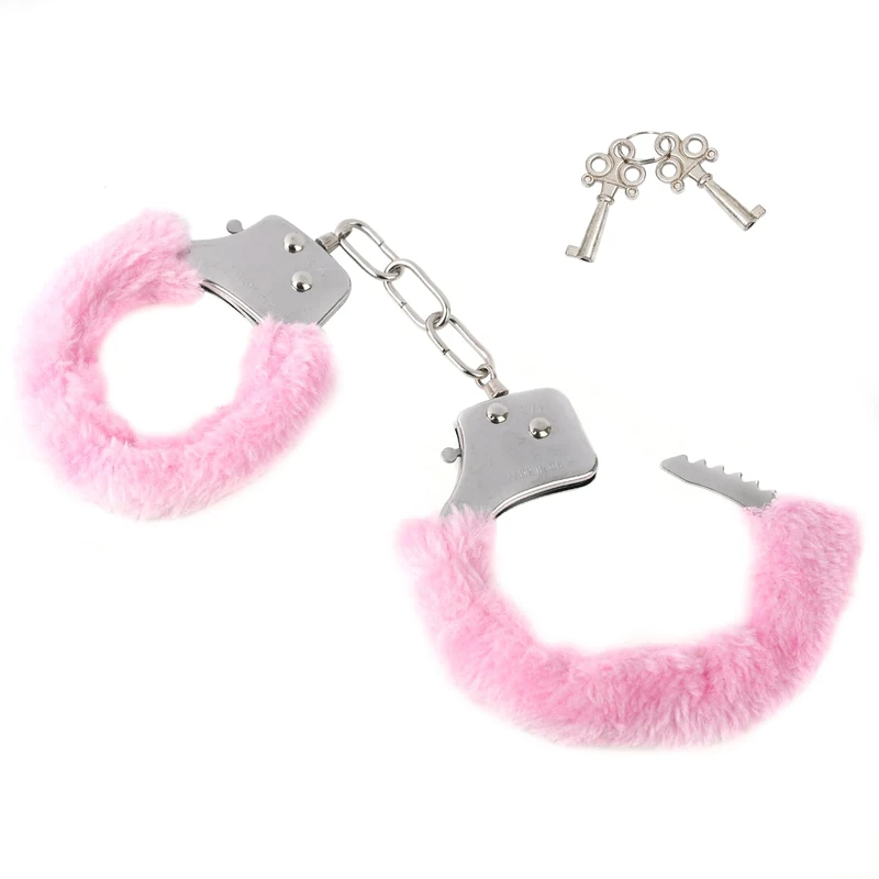 Metal Handcuffs with Keys for Cosplay Police, silver Handcuffs Prop Dress Ball Party Cosplay for Kids (pink, L)