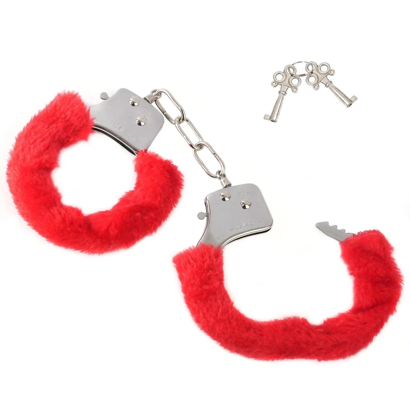 Metal Handcuffs with Keys for Cosplay Police, silver Handcuffs Prop Dress Ball Party Cosplay for partner (red, L)