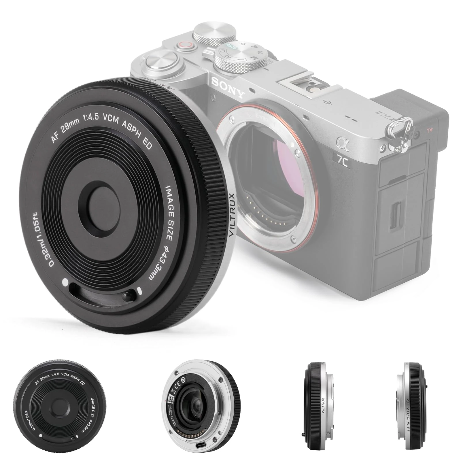 VILTROX 28 mm F4.5 Ultra-Thin Pancake Lens E-Mount Auto Focus 28 mm f/4.5 FE Size of Chips Full Frame Wide Angle Lens for Sony a7 a7R a7S a7C a7RII a7SII a7SIII a7III