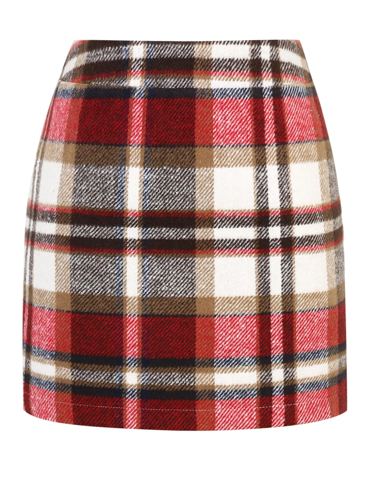 IDEALSANXUN Womens Wool Plaid Mini Skirt Fall Winter High Elastic Waist Short Pencil Skirt, Wine, XL