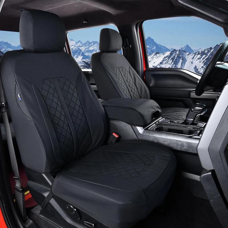 Truckiipa Silverado Seat Covers Leather Front Truck Seat Covers Protector Custom Fit for 2007-2024 Chevy Silverado GMC Sierra 1500, 2015-2024 2500HD 3500HD Double Crew Extended Cab, Front Pair, Black