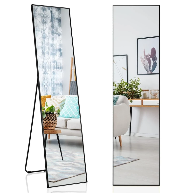 FANTASK 160 x 40 cm Full Length Mirror, 2-in-1 Standing Mirror and Wall Mirror, Dressing Mirror, Wardrobe Mirror for Bedroom, Living Room and Entrance Area (Black)