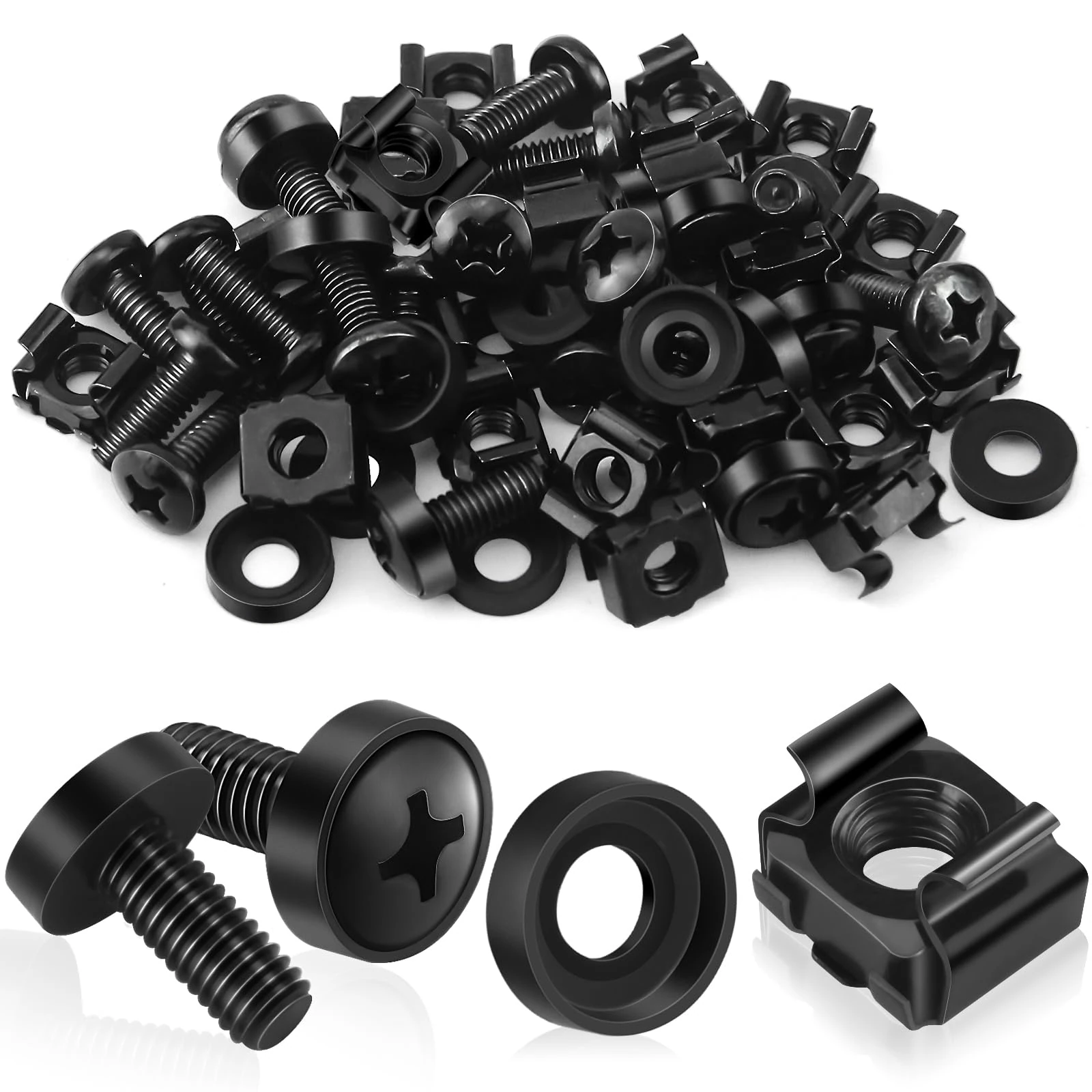 Poeland 20 Pack M6 x 16mm Rack Mount Cage Nuts, Screws and Washers for Server Racks, Audio Rack Cabinet, Routers and Shelves (Black)