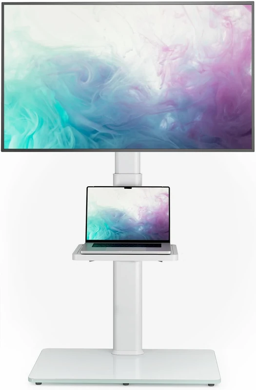 Universal Floor TV Stand with Mount 70 Degree Swivel 9 Level Height Adjustable and Space Saving Design for Most 27 to 65 inch LCD, LED OLED TVs White AX2006TW