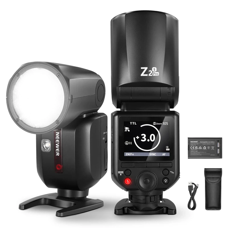 NEEWER Z2PRO-S 2.4G TTL Round Head Flash Speedlite Compatible with Sony, Wireless Compatible with Godox, 76Ws 1/8000s HSS, Upgraded UI, TTL/M TCM Switch, 7.2V/3000mAh Battery, 600 Full Power Flash