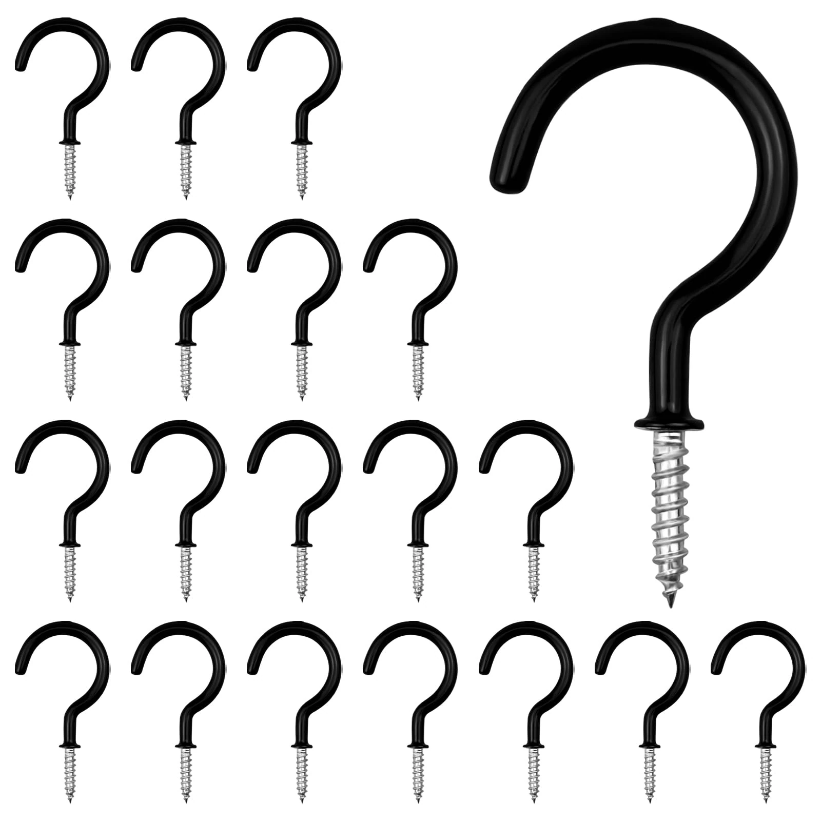 TAOBWN 20pcs Metal Ceiling Hooks Wall Hooks 2.9 Inch Black Vinyl Coated Multipurpose Screw in Hook Utility Hanging Hook for Hanging Plants, Cups, Lights, Kitchen Utensils, Indoor & Outdoor Use