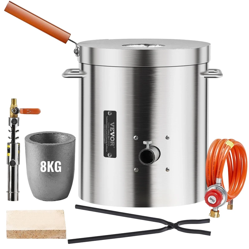 VEVOR Propane Melting Furnace Kit, 8KG/18lbs Gas Metal Melting Furnace Kit, Foundry Home Kiln with Crucible, Tongs, Wooden Handle, Smelting Casting Tool for Gold Silver Copper Aluminum Metal Recycle