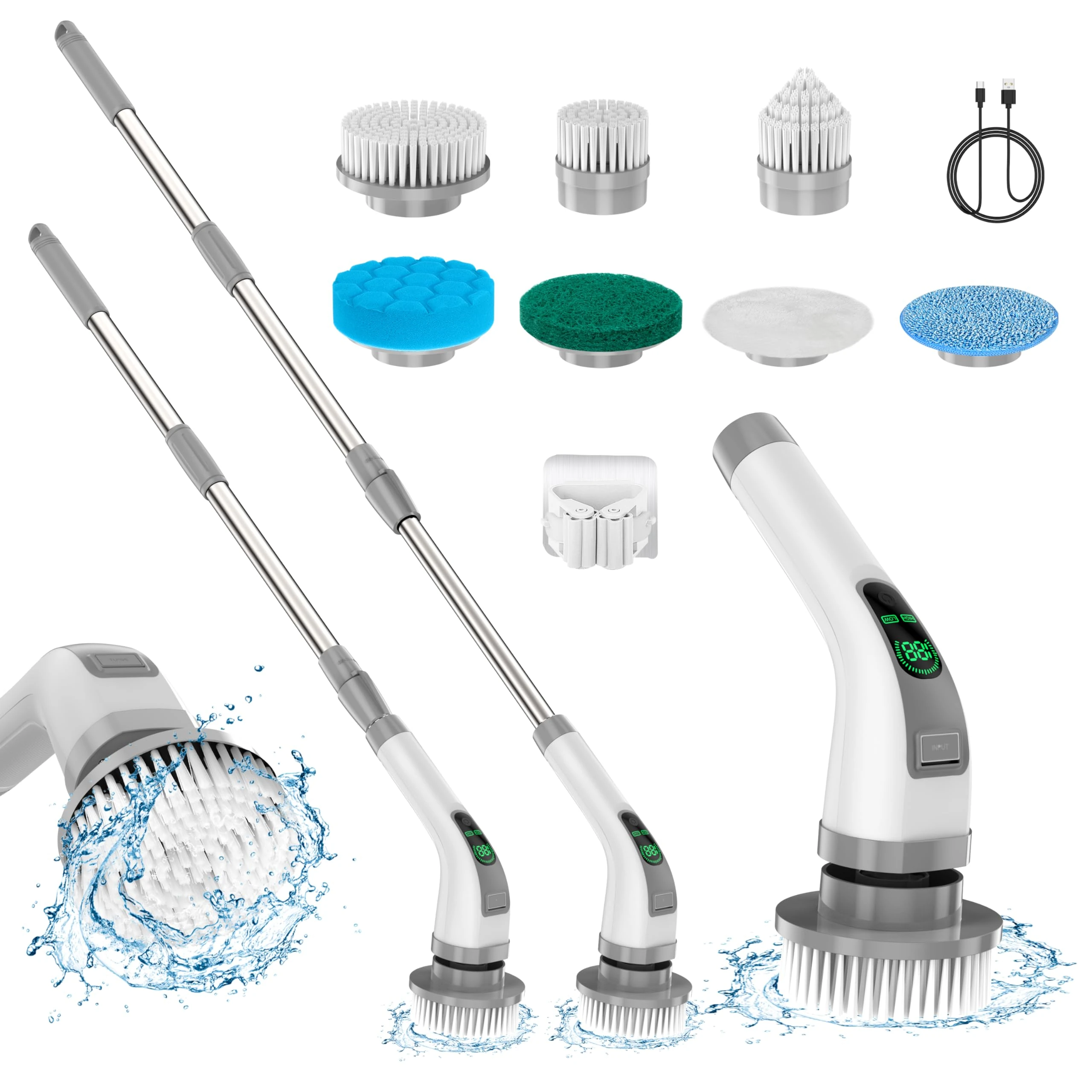 Electric Spin Scrubber, 2025 Upgrade 7 in 1 Electric Cleaning Brush,360RPM Powerful Cleaning, 1.5H Bathroom Scrubber Dual Speed with Extension Arm for Kitchen, Car, Tile, Wall, Floor, Shower