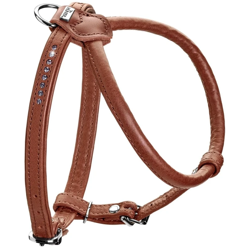 Hunter Round & Soft Canadian UP Dog Harness Colour: Cognac, Soft, Supple Leather, Round-Stitted, Skin-Friendly, Sustainable, Made in Germany, Size: S/1