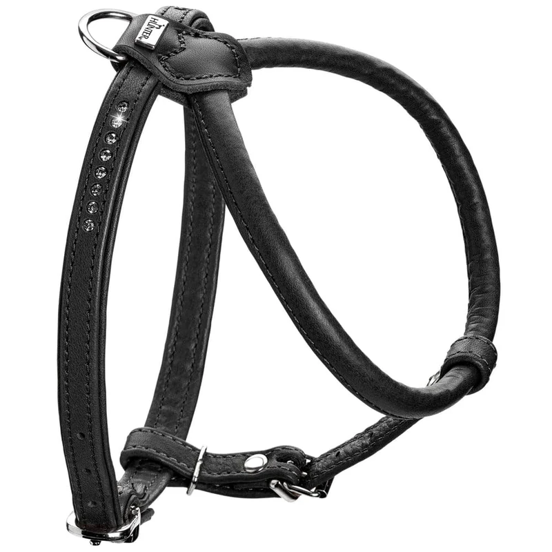 HUNTER Round & Soft Canadian UP Dog Harness, Colour: Black, Soft, Supple Leather, Round-Stitted, Skin-Friendly, Sustainable, Made in Germany, Size: S/1