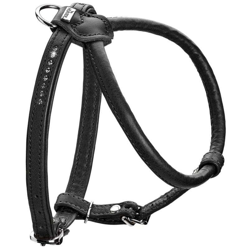 HUNTER Round & Soft Canadian UP Dog Harness, Colour: Black, Soft, Supple Leather, Round-Stitted, Skin-Friendly, Sustainable, Made in Germany, Size: XXS-XS
