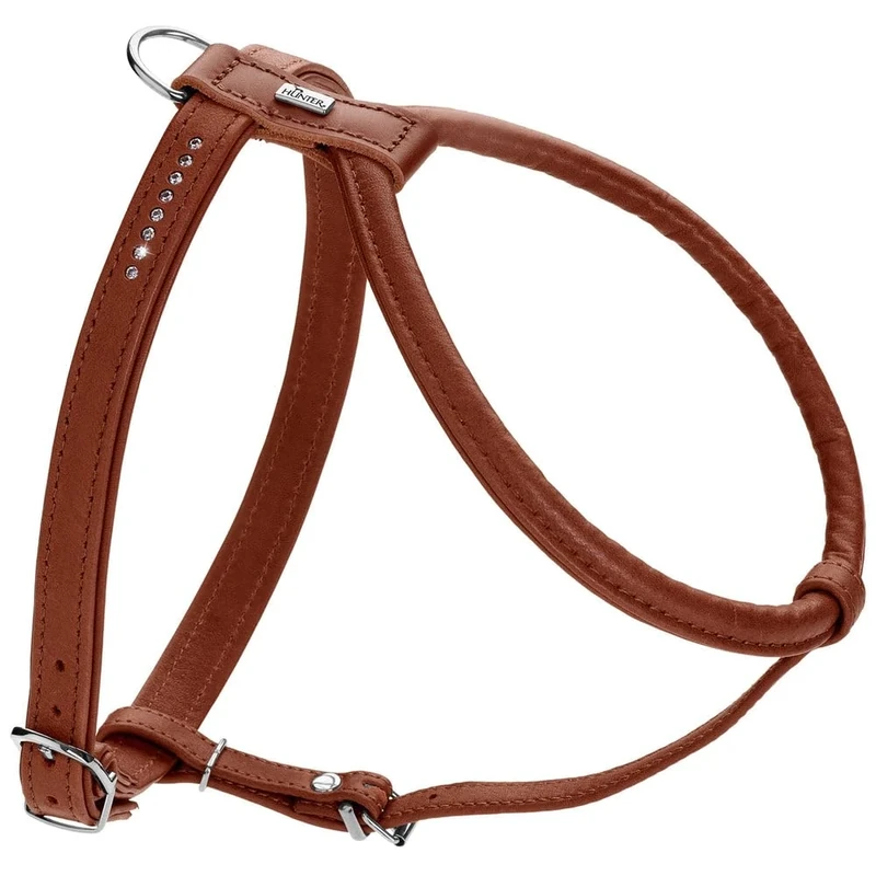 HUNTER Dog Harness Round & Soft Canadian UP Colour: Cognac, Soft, Supple Leather, Round-Stitted, Fur-friendly, Sustainable, Made in Germany, Size: S-M