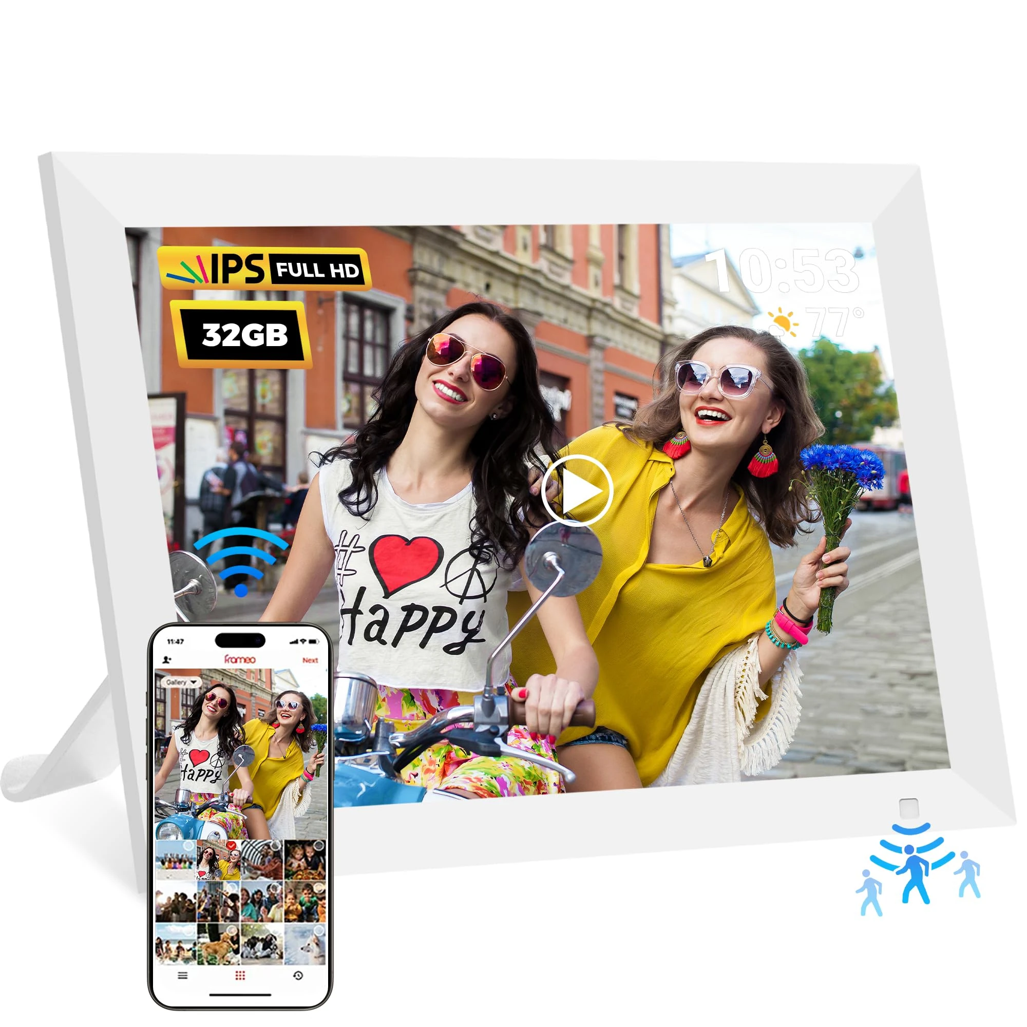 REUMAR 32GB WiFi Digital Photo Frame,10.1 Inch Digital Picture Frame,HD IPS LCD Touchscreen,Motion Sensor,Auto-Rotate,Quick and Easy Share Photos or Videos via The Frameo App. Best Choice for Gifting