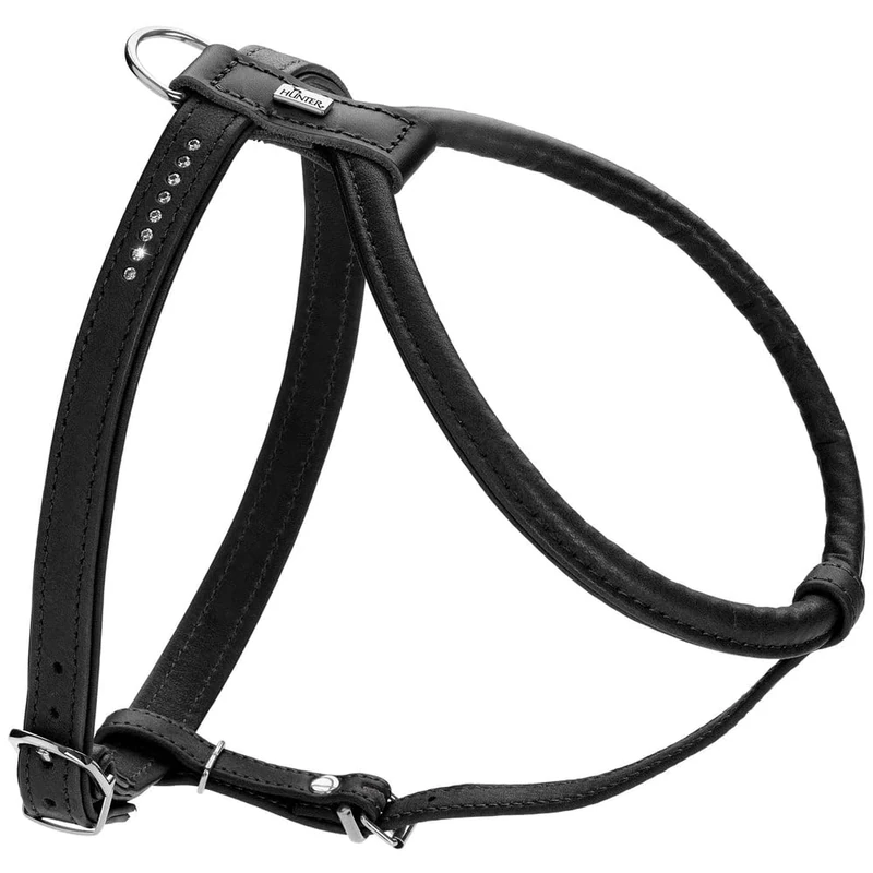 HUNTER Round & Soft Canadian UP Dog Harness, Colour: Black, Soft, Supple Leather, Round-Stitted, Skin-Friendly, Sustainable, Made in Germany, Size: S/2