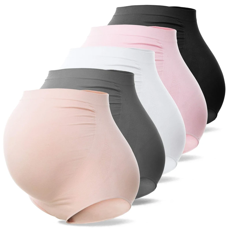 SUNNYBUY Women's Maternity High Waist Underwear Pregnancy Seamless Soft Hipster Panties Over Bump, Five Color-5pk, 3XL