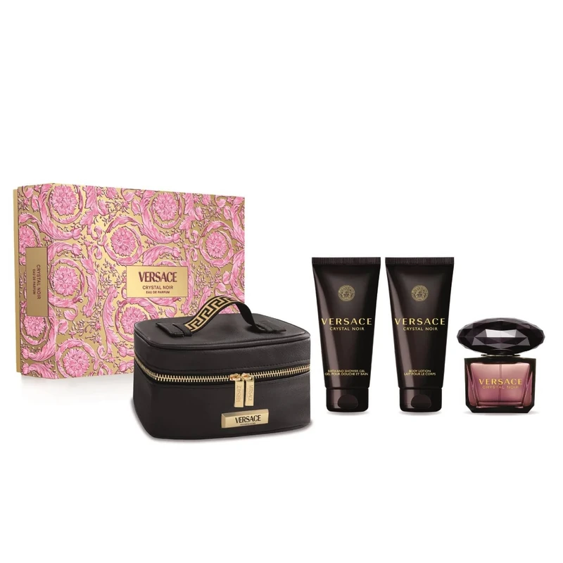 Versace Crystal Noir by Versace for Women - 4 Pc Gift Set 3oz EDP Spray, 3.4oz Body Lotion, 3.4oz Shower Gel, Beauty Case