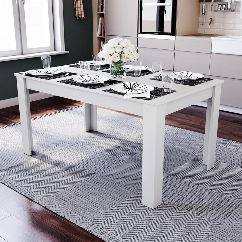 Vida Designs Medina 6 Seater Dining Table MDF Wood Rectangle Modern Kitchen Dining Room Furniture Unit, White