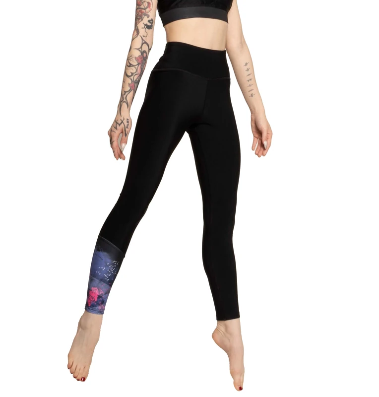 SISTERS Woman's Leggings Thermal, Winter Flower, Hand Painted Design, Medium Size