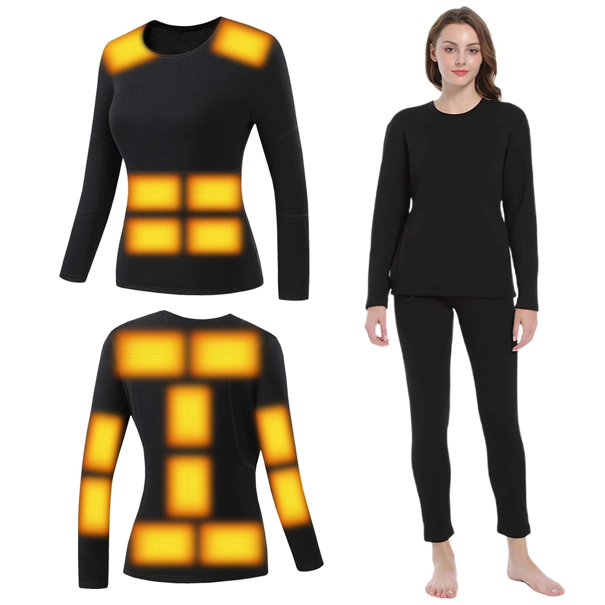 YAMNYSS Women Heated Underwear Shirt, 16 Heating Zones Electric Thermal Shirt with Independent Switch for Outdoor Sport,Black,XXL