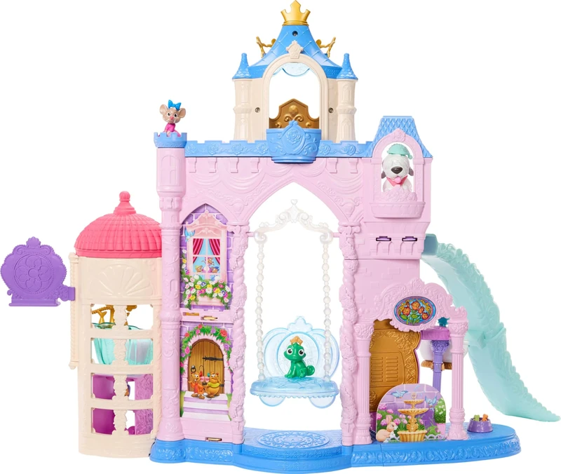 Mattel Disney Princess Pet Castle Playset with 7 Play Areas, 3 Animal Friends, Furniture & 17 Accessories, 2+ ft Tall Pet Palace, Inspired by Movies, JBF96