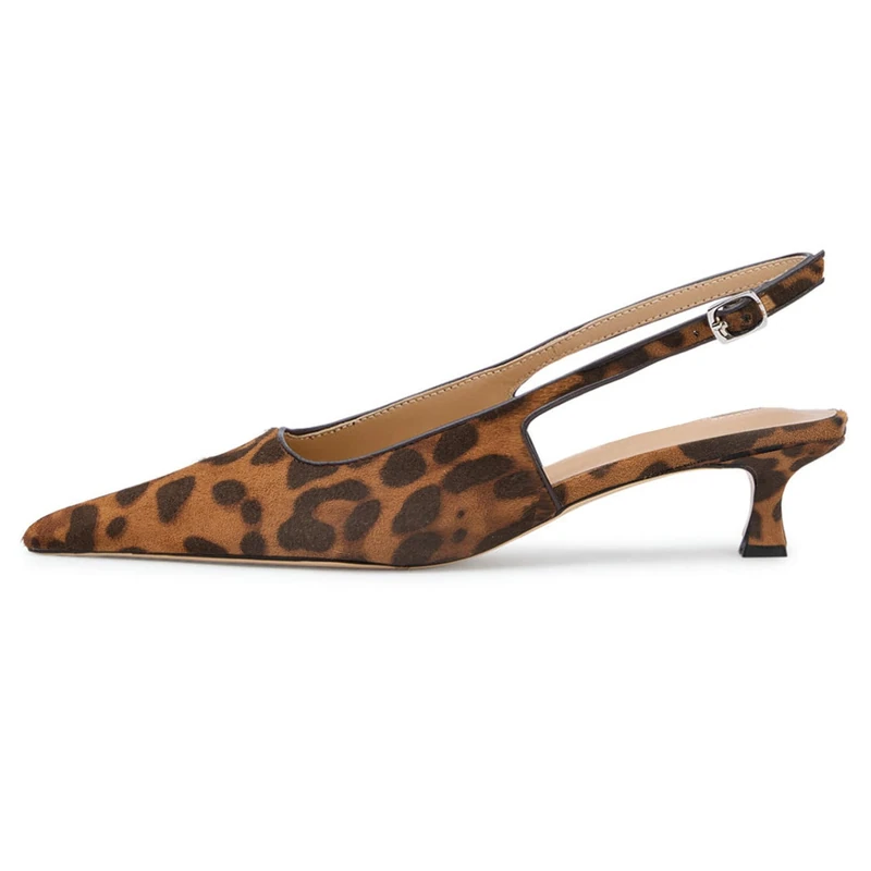 KysBloes Pointed Toe Slingback Kitten Heels for Women Low Heel Pointed Toe Pumps Formal Dress Shoes Sling Back Heels, Leopard, 7 UK - Image 1