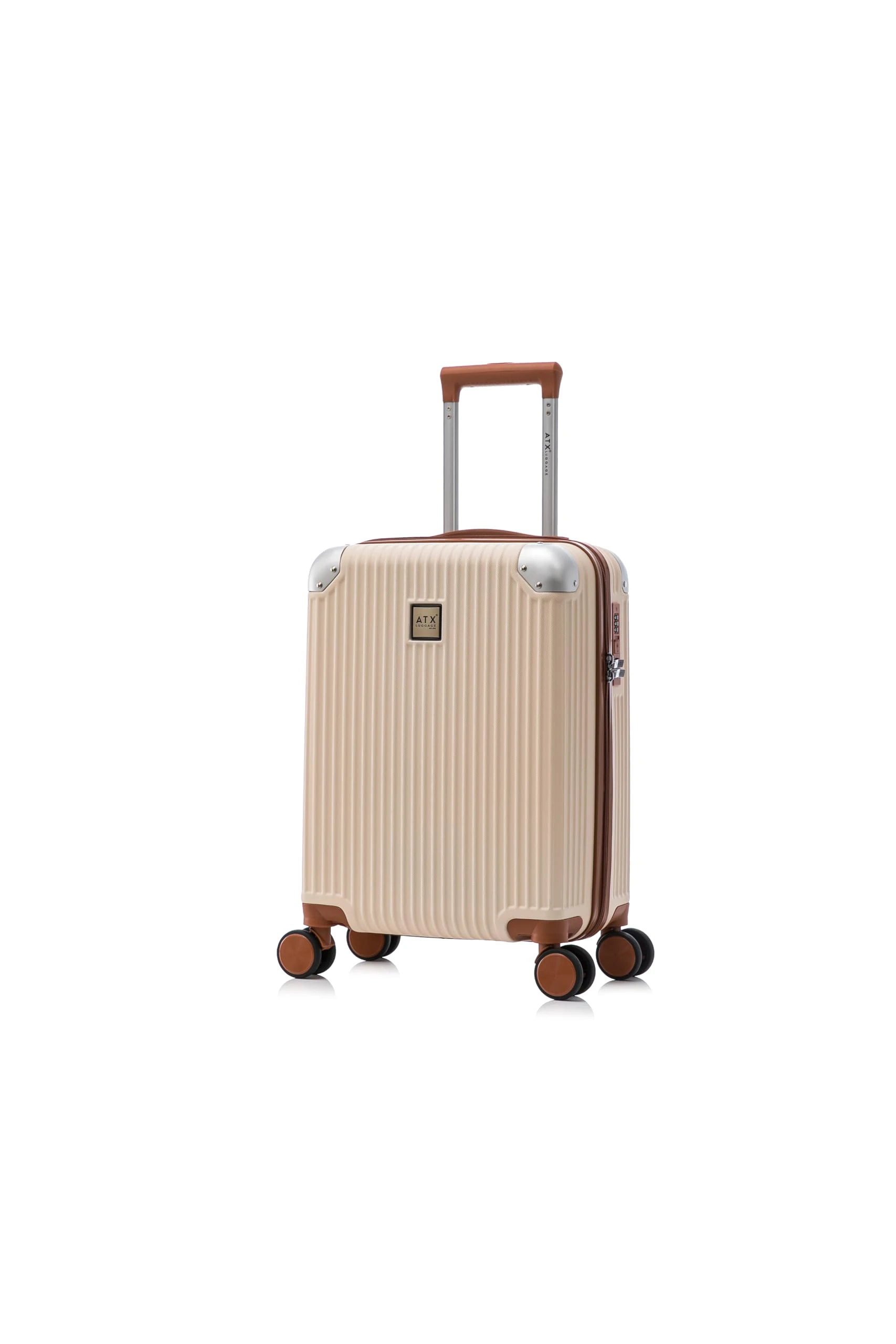 ATX Luggage 55x36x20cm Cabin Suitcase Super Lightweight Small Suitcase Approved for 100+ Airlines Including EasyJet, Ryanair, British Airways & Virgin Atlantic (Beige/Brown, 21Inches, 33Liter)