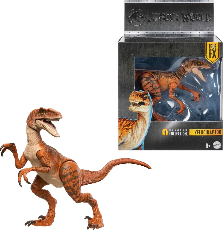 Mattel Jurassic World Hammond Collection Dinosaur Action Figure Toy, Atrociraptor Tiger, Premium Movie Design Glass Eyes & 13 Points Articulation, JDJ09
