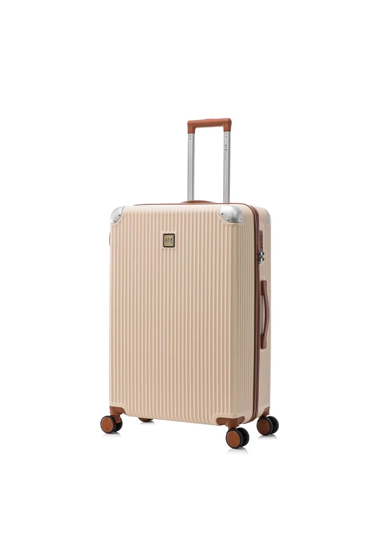 ATX Luggage Large Suitcase Hard Shell on 4 Dual Spinner Wheels Super Lightweight ABS Hold Check in with Built-in TSA Lock (Beige/Brown, 110Liter)