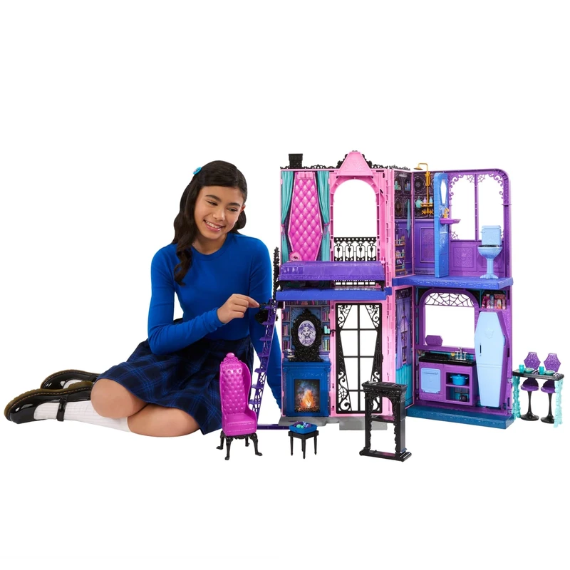 Monster High Boo-tique Hotel Doll House, Foldable Playset with Spooky Surprises in Every Room and 13+ Pieces Including Furniture and Accessories, JBF16