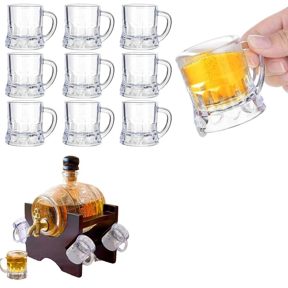 LQQDREX Mini Beer Mug Shot Glasses with Handles, Reusable Beer Stein Tasting Glasses Whiskey Juice Cups, Heavy Base Beer Sampler Shots Glasses, Beer Mugs for Freezer Men Women Father Dad Beer Whiskey