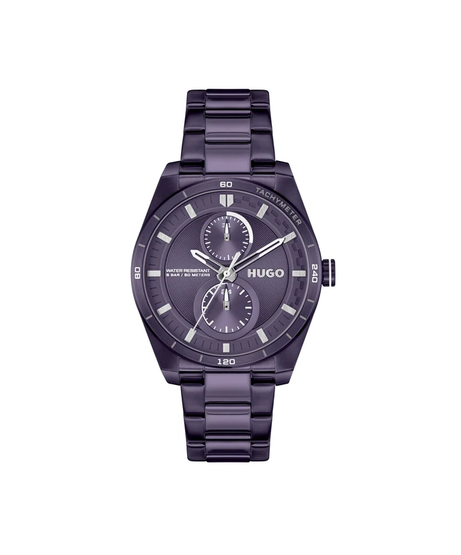 HUGO Analogue Multifunction Quartz Watch for Women #Fast for HER Collection with Purple Stainless Steel Bracelet - 1540170