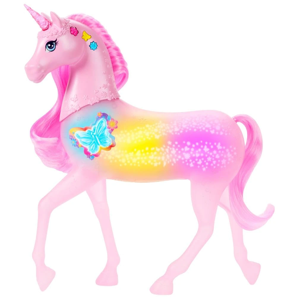 Barbie Sparkle Lights Toy Unicorn with 20 Interactive Combos of Lights, Sounds & Music, Press Buttons & Pet Head to Play, JCP78