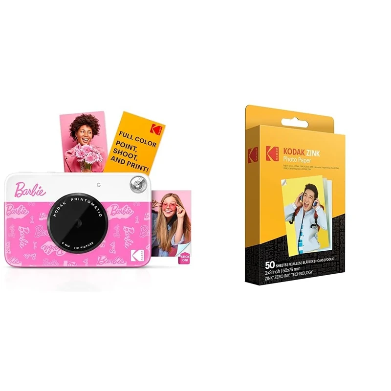 Barbie x Kodak Printomatic Full-Color Instant Print Digital Camera + KODAK 2"x3" Premium Photo Paper (50 Sheets)