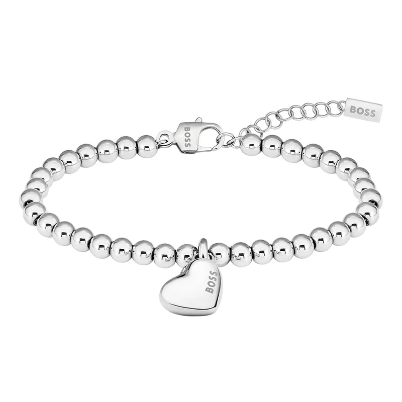 BOSS Jewelry Women's HONEY HEART BEADS Collection Beaded Bracelet in Stainless Steel with a Heart Charm - 1580642